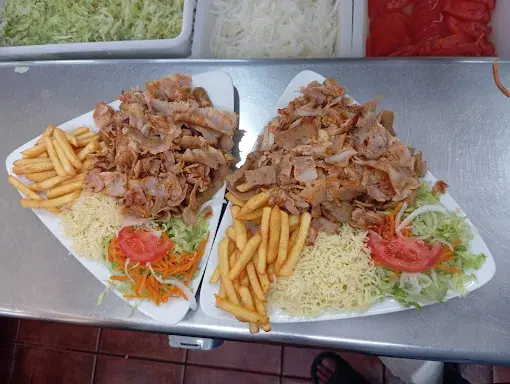 Plato kebab en Albacete con arroz patatas y ensalada
